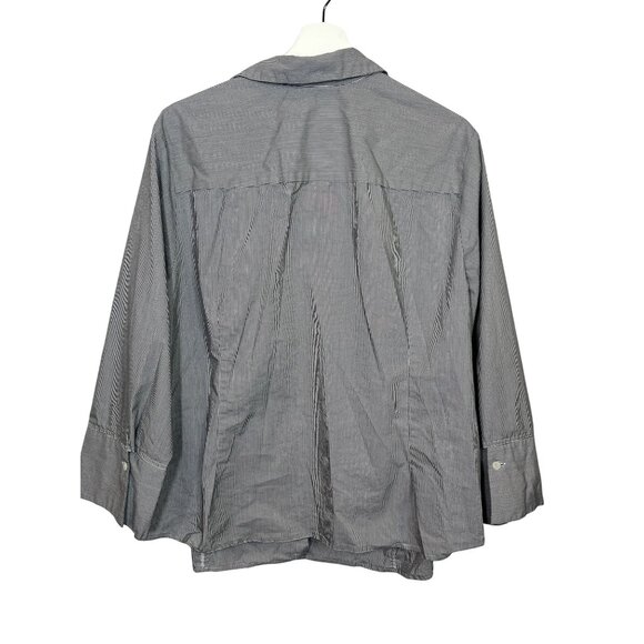 Larry Levine Plus Size 3X Gray Black Striped Button Down Blouse Career Workwear - Picture 2 of 11